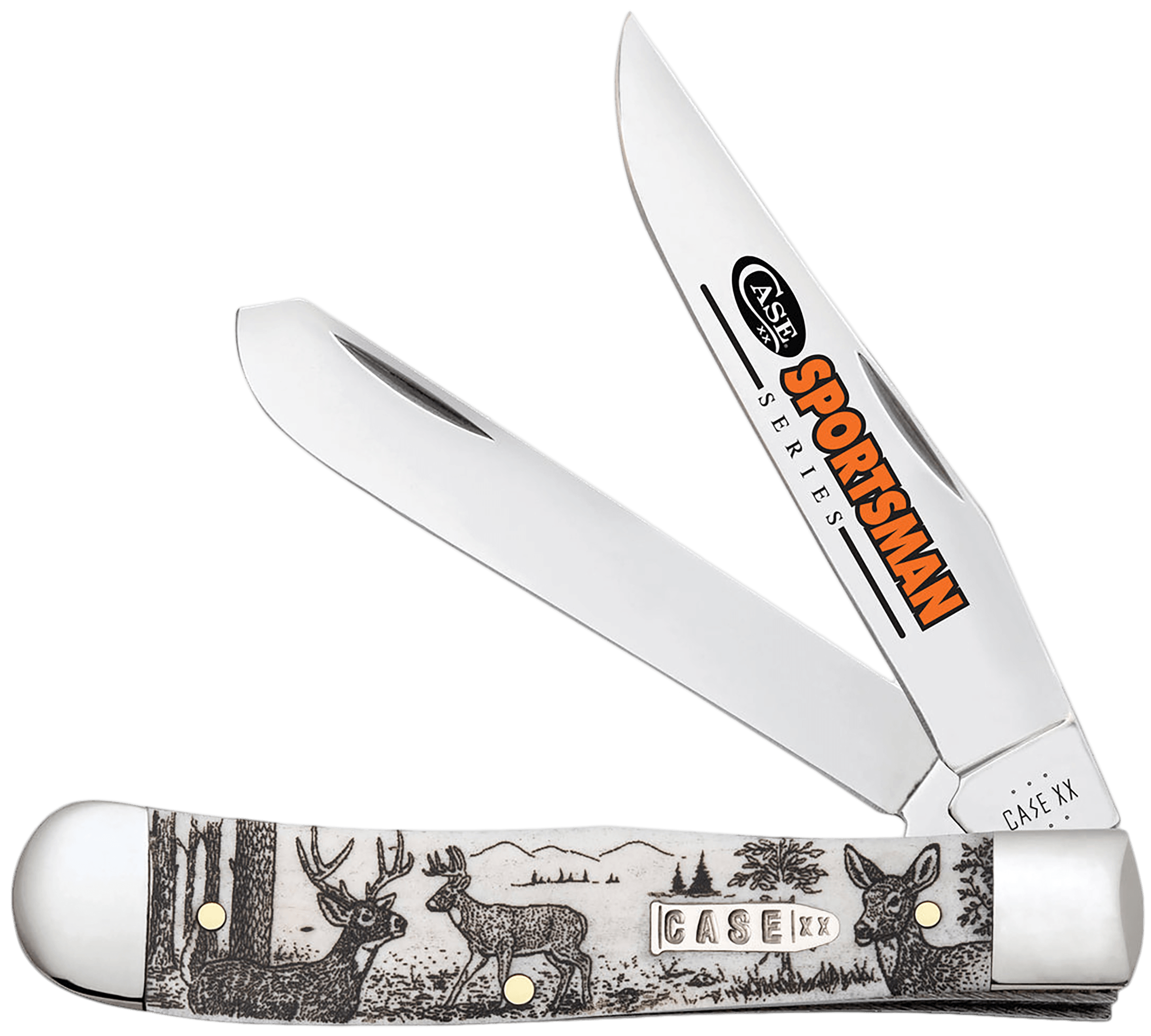 Case 81220 Trapper Sportsman Folding Clip Point/Spey Plain Mirror Polished Tru-Sharp SS Blade/Deer Embellished Natural Bone Handle