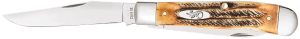 Case 03573 Trapper 3.25" Folding Clip Point/Spey Plain Mirror Polished Tru-Sharp SS Blades Burnt Dark Amber 6.5 BoneStag Handle