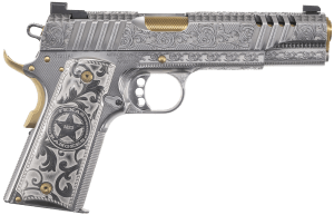 Auto-Ordnance 1911TCAC17 Texas Ranger Special Edition 45 ACP 7+1 5" Gold Plated PVD Stainless Steel Barrel  Stainless Steel Engraved/Ported/Serrated Slide  Stainless Steel w/Gold Accents Frame w/Beavertail