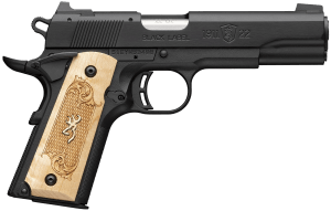 Browning 051067490 1911-22 Black Label Medallion Full Size Frame 22 LR 10+1 4.25" Stainless Steel Barrel  Matte Black Serrated Slide  Matte Black Aluminum Frame w/Beavertail  Maple Medallion Grip