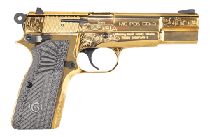 Girsan 390488 MC P35 9mm Luger 15+1 4.87" Gold Plated PVD Stainless Steel Barrel Gold Finish Engraved Serrated Stainless Steel Slide Gold Plated Steel Frame w/Beavertail G10 Grip