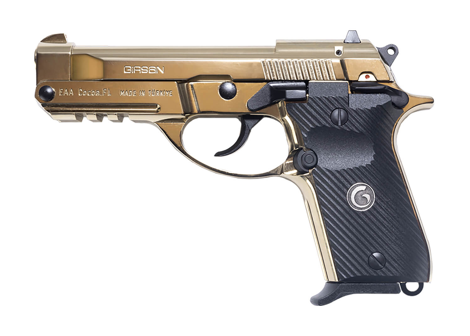 Girsan 390870 MC 14T Solution Compact Frame 380 ACP 13+1 4.50" Gold Plated PVD Steel Tip-Up Barrel Gold Plated Serrated Steel Slide Gold Plated Aluminum Frame w/Picatinny Rail Black Polymer Grip - Image 2