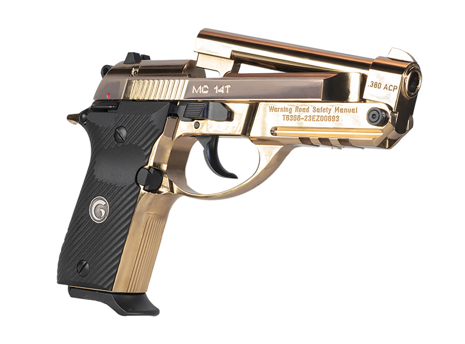 Girsan 390870 MC 14T Solution Compact Frame 380 ACP 13+1 4.50" Gold Plated PVD Steel Tip-Up Barrel Gold Plated Serrated Steel Slide Gold Plated Aluminum Frame w/Picatinny Rail Black Polymer Grip - Image 3