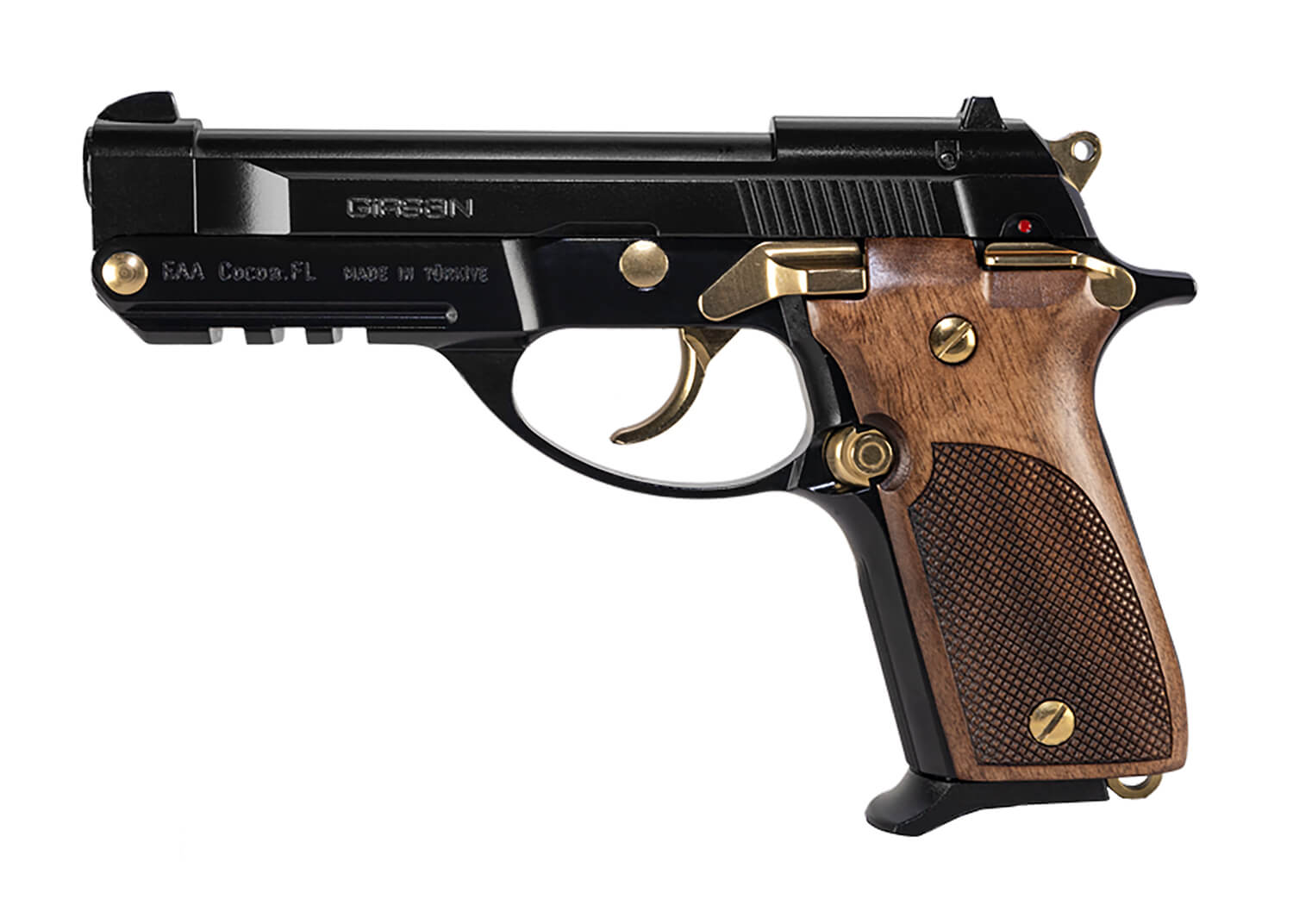 Girsan 390875 MC 14T Solution Compact Frame 380 ACP 13+1 4.50" Black Steel Tip-Up Barrel Black Gloss Serrated Steel Slide Black Gloss w/Gold Accents Aluminum Frame w/Picatinny Rail Black Polymer Grip - Image 2