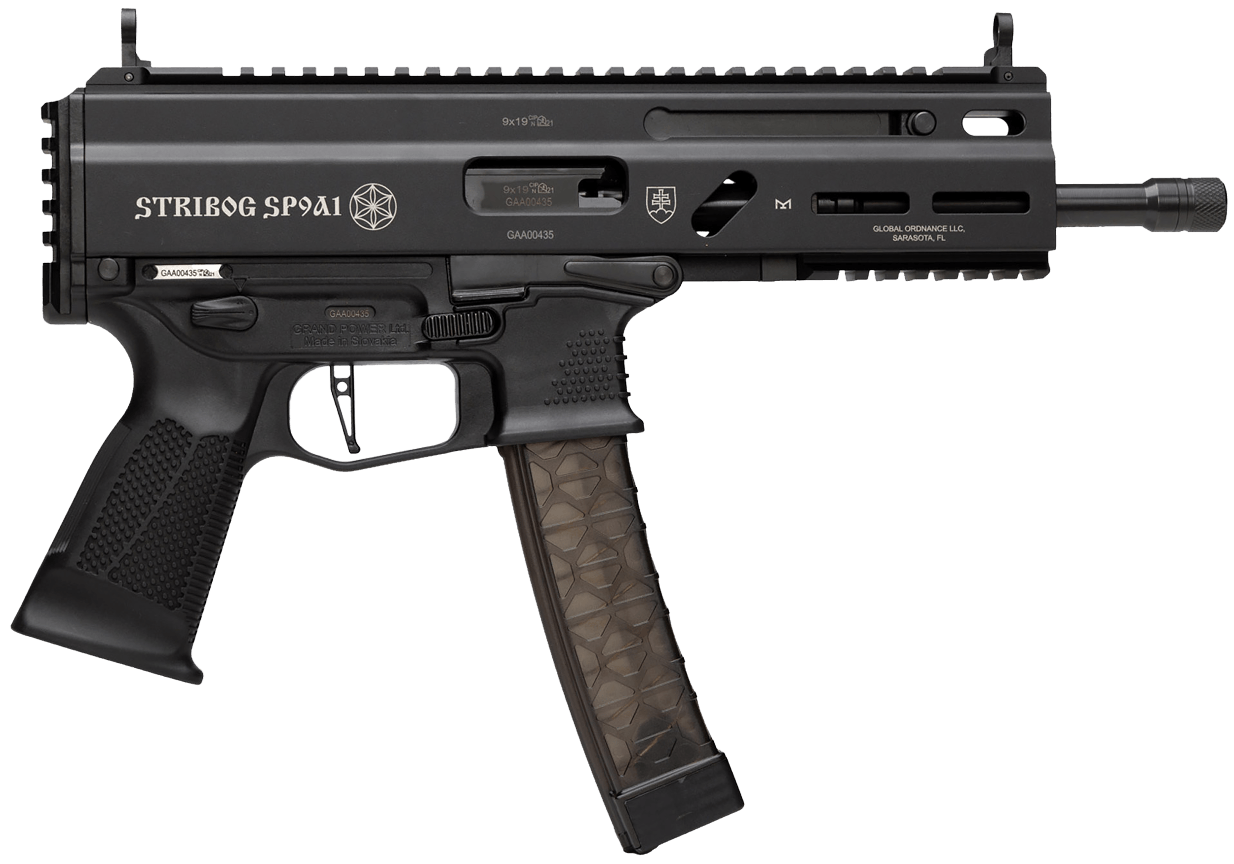 Global Ordnance LLC 8588005808378 Grand Power Stribog SP9A1 9mm Luger 30+1 8" Black