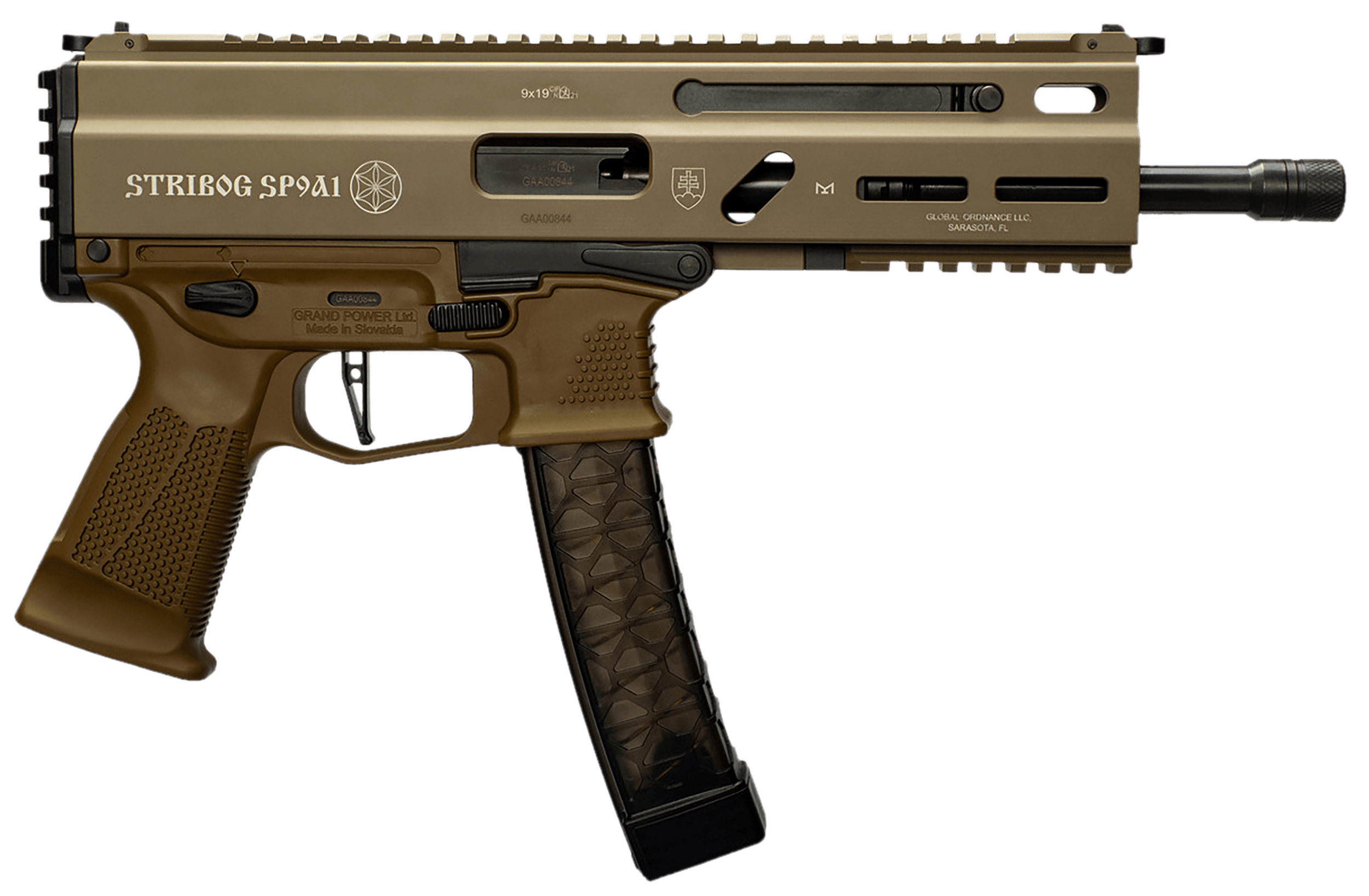 Global Ordnance LLC 197892004763 Grand Power Stribog SP9A1 9mm Luger 30+1 8" Flat Dark Earth