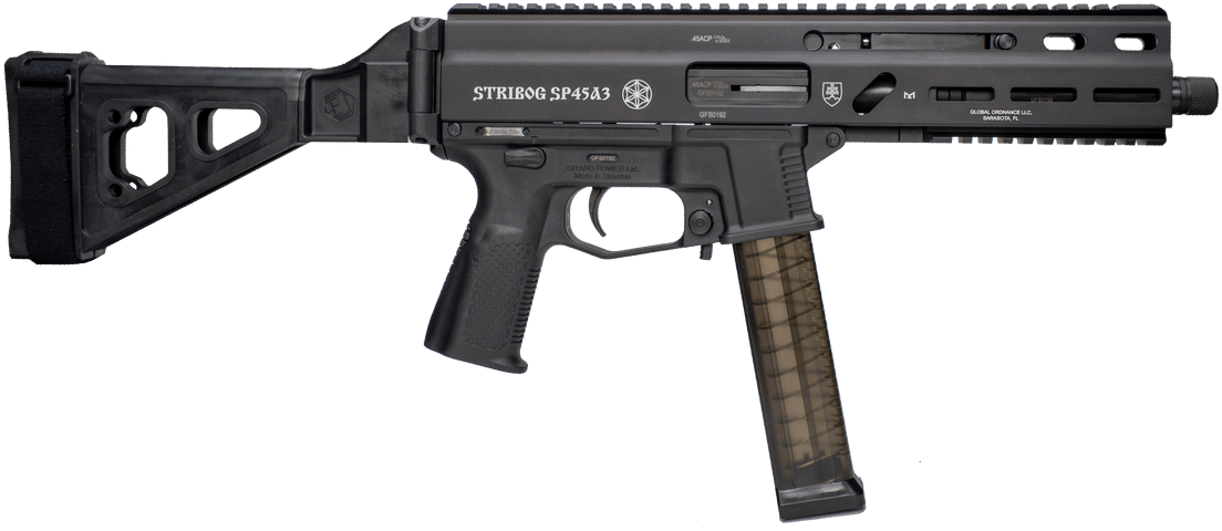 Global Ordnance LLC 197892004824 Grand Power Stribog SP45A3 45 ACP 8" Black SB Tactical Brace