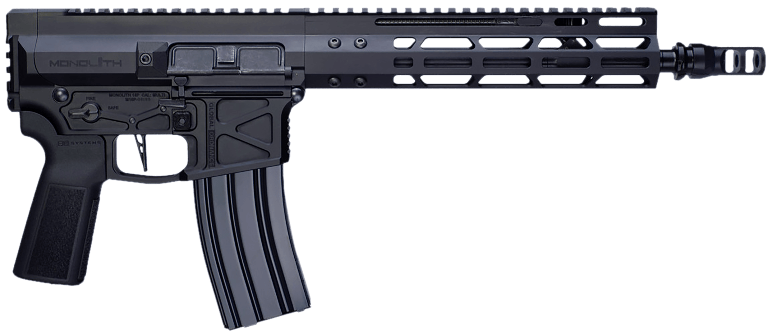Global Ordnance LLC 197892003230 Monolithic 5.56 NATO 12.50" Black Barrel KeyMod Handguard Picatinny Rail Receiver Black Polymer Grip