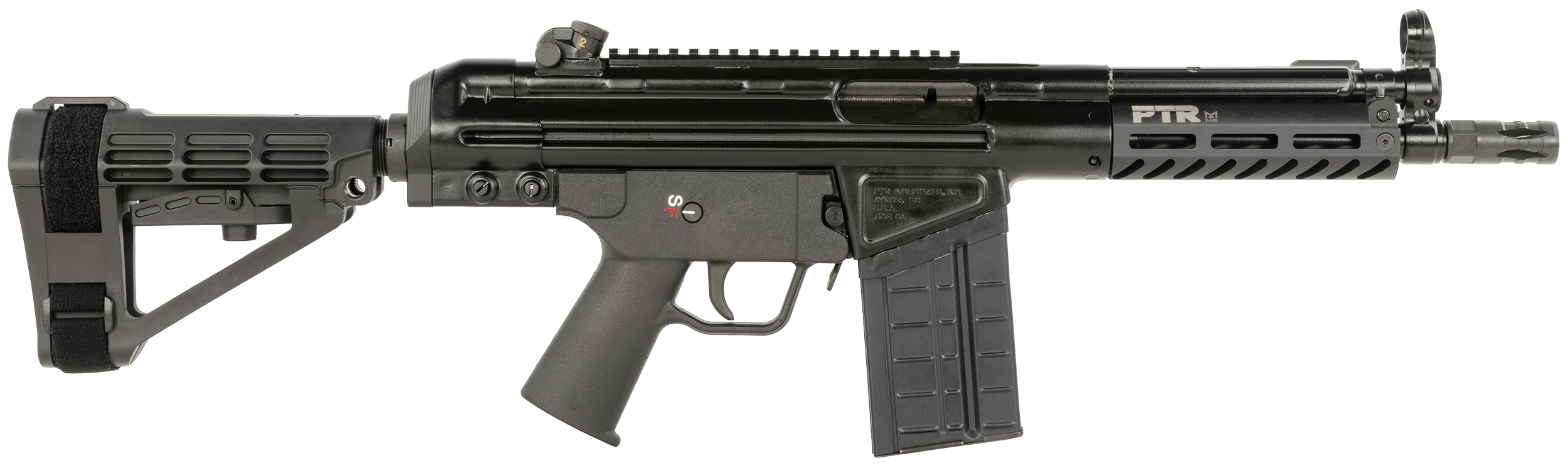 PTR PDWR BR 308 Win 20+1 8.50" Black Nitride Heavy Contour Threaded Barrel Black Parkerized Aluminum Picatinny Rail Receiver SB Tactical Brace Black Polymer Grip