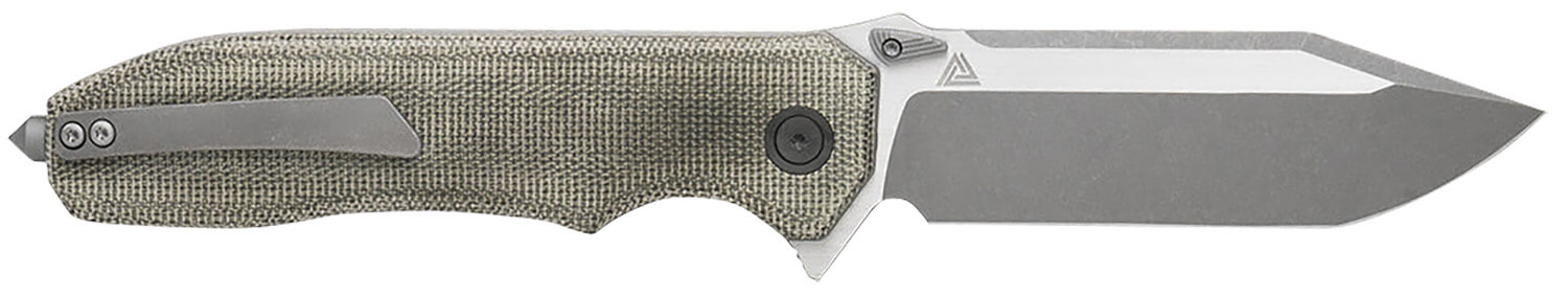 Eikonic Knife Company VA9GT Validus 3.78" Folding Modified Tanto Plain Dark Acid Stonewash/Satin M390 Steel Blade 4.76" Green Canvas Micarta Handle - Image 2