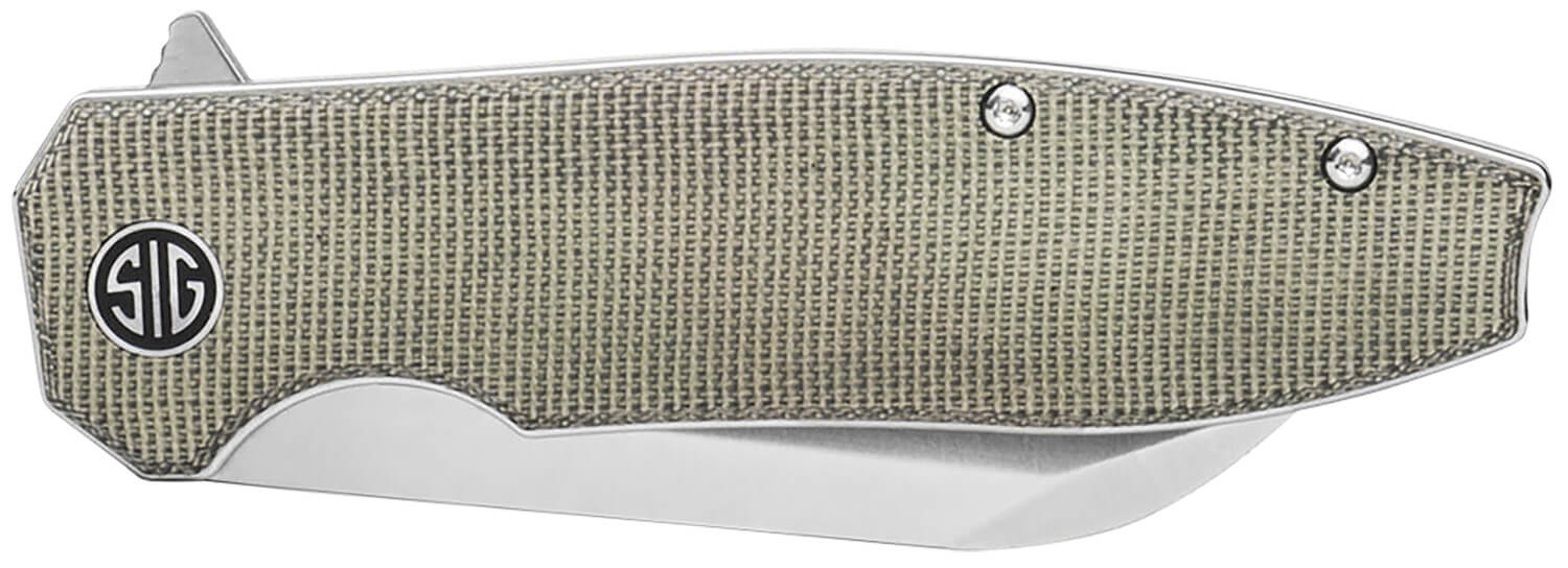 Eikonic Knife Company KA7SG Karak 3.25" Folding Wharncliffe Plain Black PVD Nitro-V Blade 4" Green Canvas Micarta Handle - Image 3