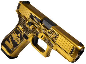 Glock PA475S204MOSNDGE G47 Gen 5 MOS D.O.G.E. Full Size Frame 9mm Luger 17+1 4.49" Black GMB Barrel Glamour Glock Gold Cerakote Serrated Steel Slide w/D.O.G.E. Glamour Glock Gold Cerakote Polymer Frame w/Trump & Elon