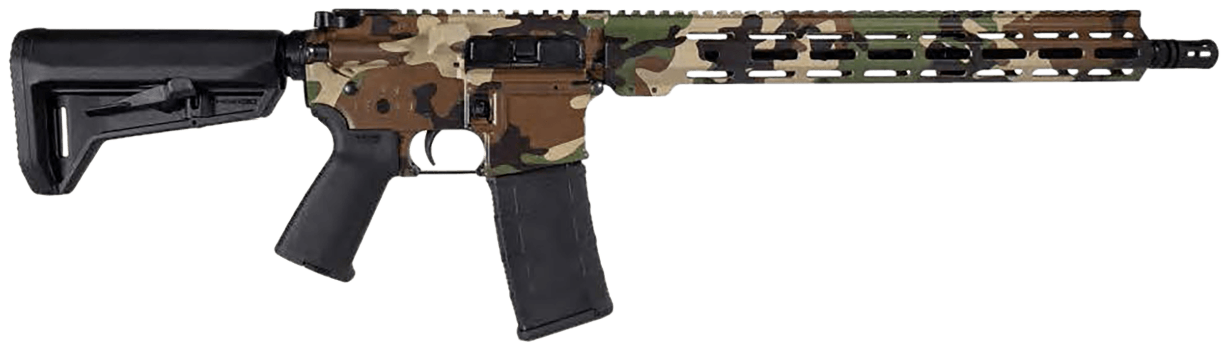Shark Coast Tactical 300-257-1000-54 M-81 5.56 NATO 30+1 16" Black Nitride Threaded Barrel M-81 Woodland Camo Cerakote Picatinny Rail Aluminum Receiver M-LOK Handguard Magpul SL-K Black Polymer Stock Black Polymer Grip Right Hand