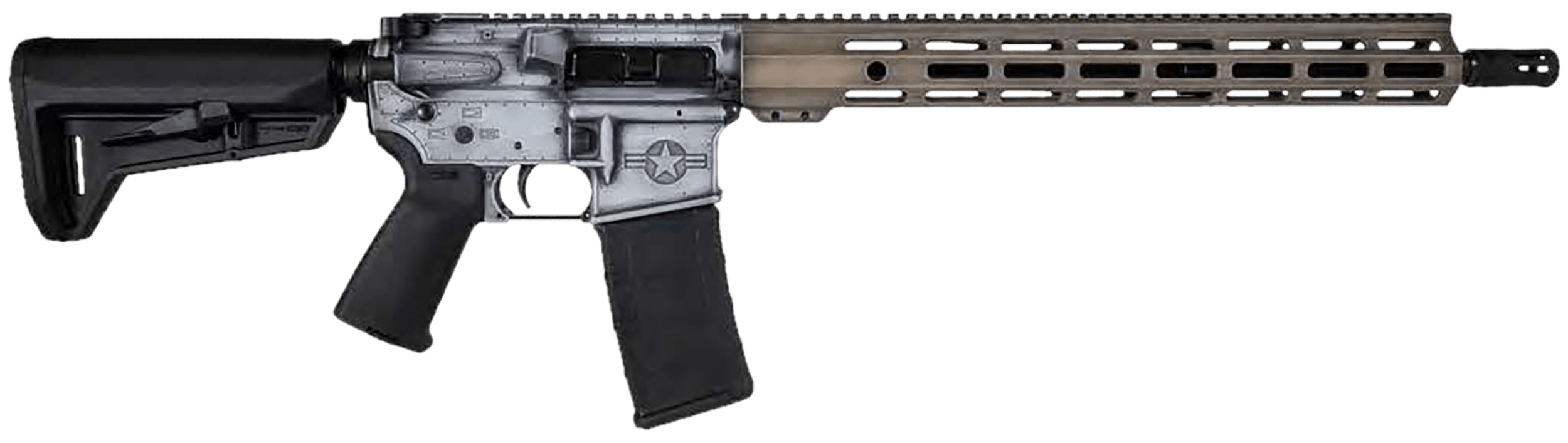 Shark Coast Tactical 300-254-1000-20 A-10 Warthog 5.56 NATO 30+1 16" Nitride Threaded Barrel Distressed Gray & Tan Cerakote w/WWII Fighter Plane-Style Engraving Picatinny Rail Aluminum Receiver M-LOK Handguard Magpul SL-K Black Polymer Stock