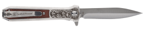 Smith & Wesson Knives 1205011 Unwavered  3.50" Folding Dagger  Plain Stonewashed 8Cr13MoV SS Blade  4.25" Rosewood w/SS Scales Handle
