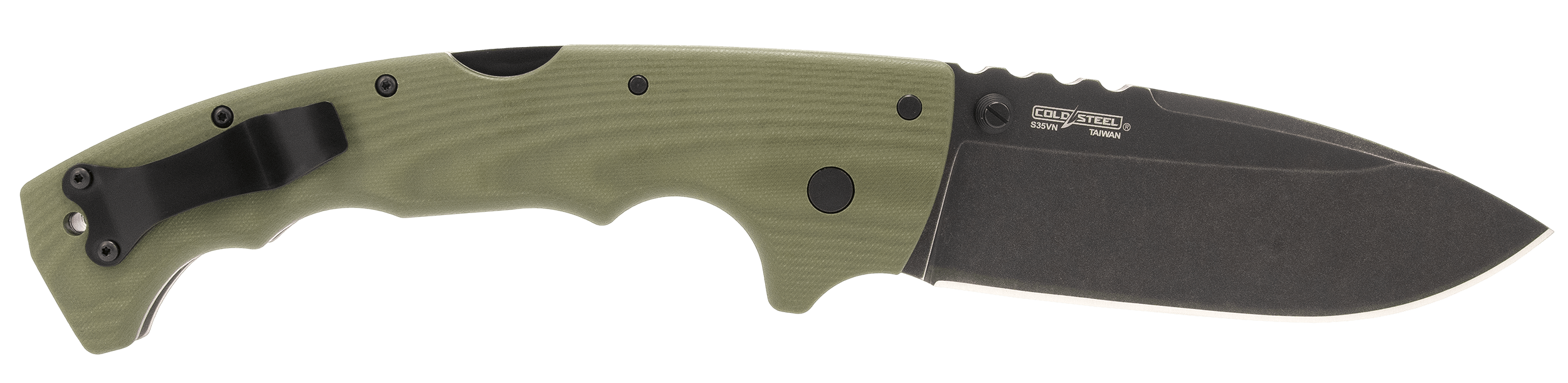 Cold Steel CSFL50MAX 5-Max 5" Folding Drop Point Plain Black Stonewashed S35VN Blade 7.13" OD Green Textured G10 Handle