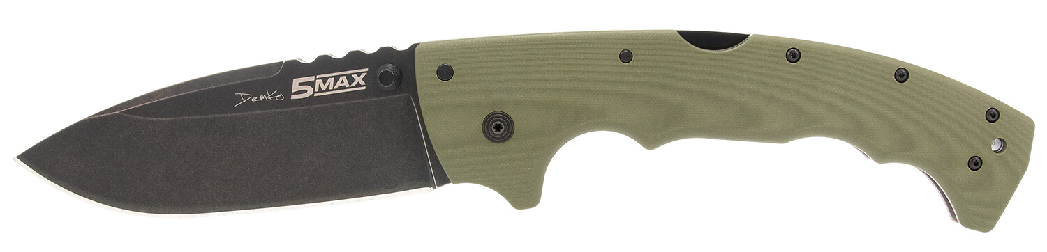 Cold Steel CSFL50MAX 5-Max 5" Folding Drop Point Plain Black Stonewashed S35VN Blade 7.13" OD Green Textured G10 Handle - Image 2