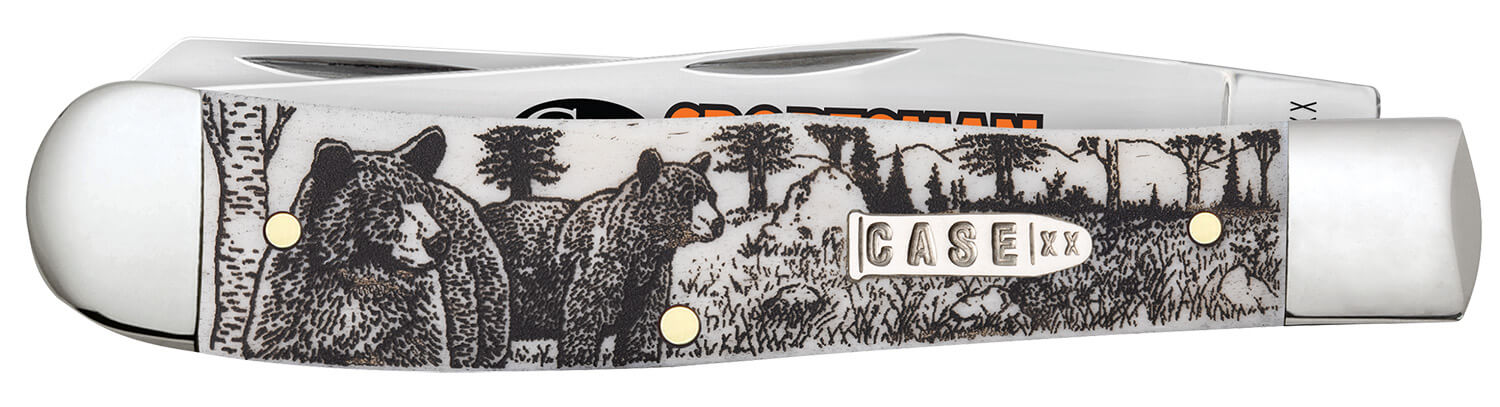 Case 81223 Sportsman Trapper 3.24" Clip/3.27"Spey Folding Plain Mirror Polished Tru-Sharp SS Blade Bear Wildlife Engraving Natural Bone Handle - Image 3