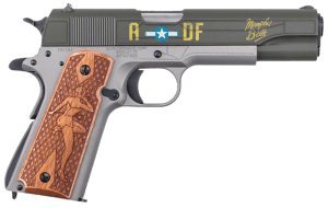 Auto-Ordnance 1911BKOC19 1911 Memphis Belle Full Size Frame 45 ACP 7+1 5" Stainless Steel Barrel OD Green Cerakote Serrated Slide Gray Cerakote Steel Frame w/Beavertail Custom Engraved Wood Grip