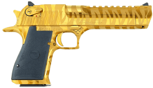 Magnum Research DE50TGTS Desert Eagle Mark XIX L6 Full Size Frame 50 AE 7+1 6" Overall Titanium Gold w/Tiger Stripes Picatinny Rail Barrel Stainless Steel Serrated Slide Steel Frame w/Beavertail Black Rubber Grip