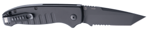 Hogue 64120 Ballista 3.50" Folding Tanto Part Serrated Black Cerakote 154CM SS Blade Matte Black w/Fluted Texture Aluminum Handle