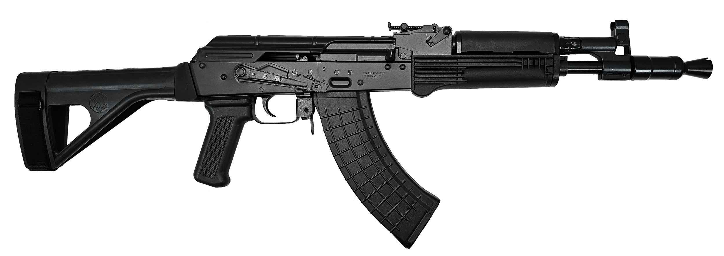 Pioneer Arms AK0031FTSOB47P Hellpup 7.62x39mm 30+1 11.73" Black Threaded Barrel Receiver w/Side Mounted Optic Rail Black Polymer SB Tactical Pistol Brace Black Polymer Forend Black Plastic Grip Right Hand
