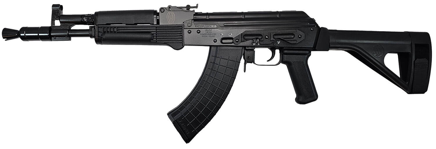 Pioneer Arms AK0031FTSOB47P Hellpup 7.62x39mm 30+1 11.73" Black Threaded Barrel Receiver w/Side Mounted Optic Rail Black Polymer SB Tactical Pistol Brace Black Polymer Forend Black Plastic Grip Right Hand - Image 2