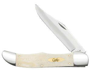Case 11024 Hunter  4.10" Folding Clip Point Plain Mirror Polished Tru-Sharp SS Blade  Smooth Natural Bone Handle