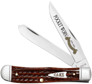 Case 55230 Pocket Worn Trapper Folding Clip Point/Spey Plain Mirror Polished Tru-Sharp SS Blade  Corn Cob Jigged Mahogany Bone Handle
