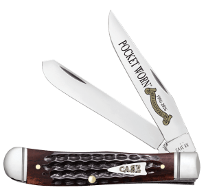 Case 55231 Pocket Worn Trapper Mini Folding 2.75" Clip Point & Spey Plain Mirror Polished Tru-Sharp SS Blades  Corn Cob Jigged Mahogany Bone Handle