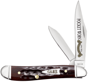 Case 55234 Pocket Worn Peanut Folding Clip Point/Pen Plain Tru-Sharp SS Blade  Mahogany Corn Cob Jigged Bone Handle