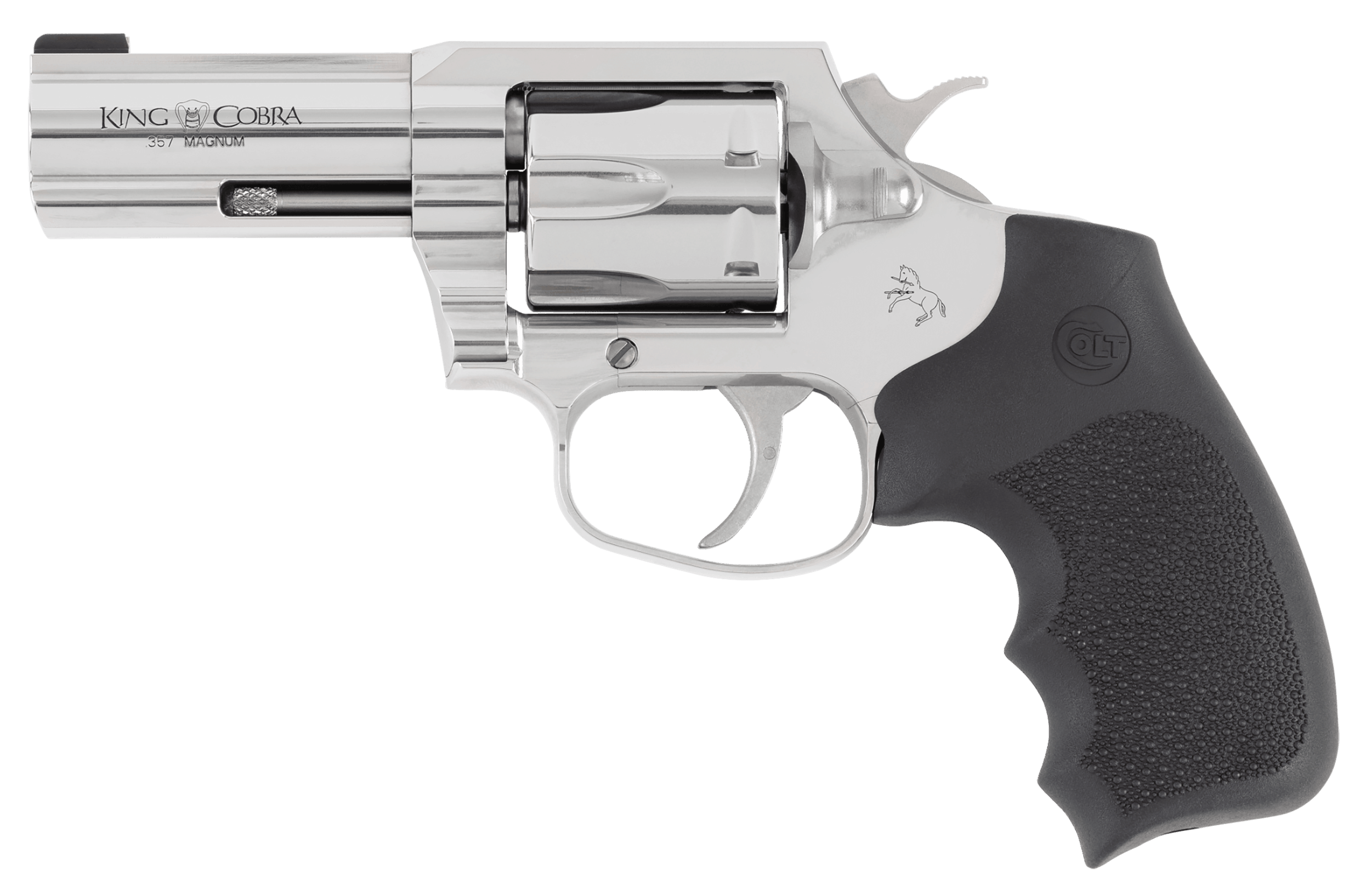 Colt Mfg KCOBRASB3RBB King Cobra 357 Mag 6rd Shot 3" Stainless Steel Barrel Cylinder & Frame Black Hogue Overmolded Grip Exposed Hammer