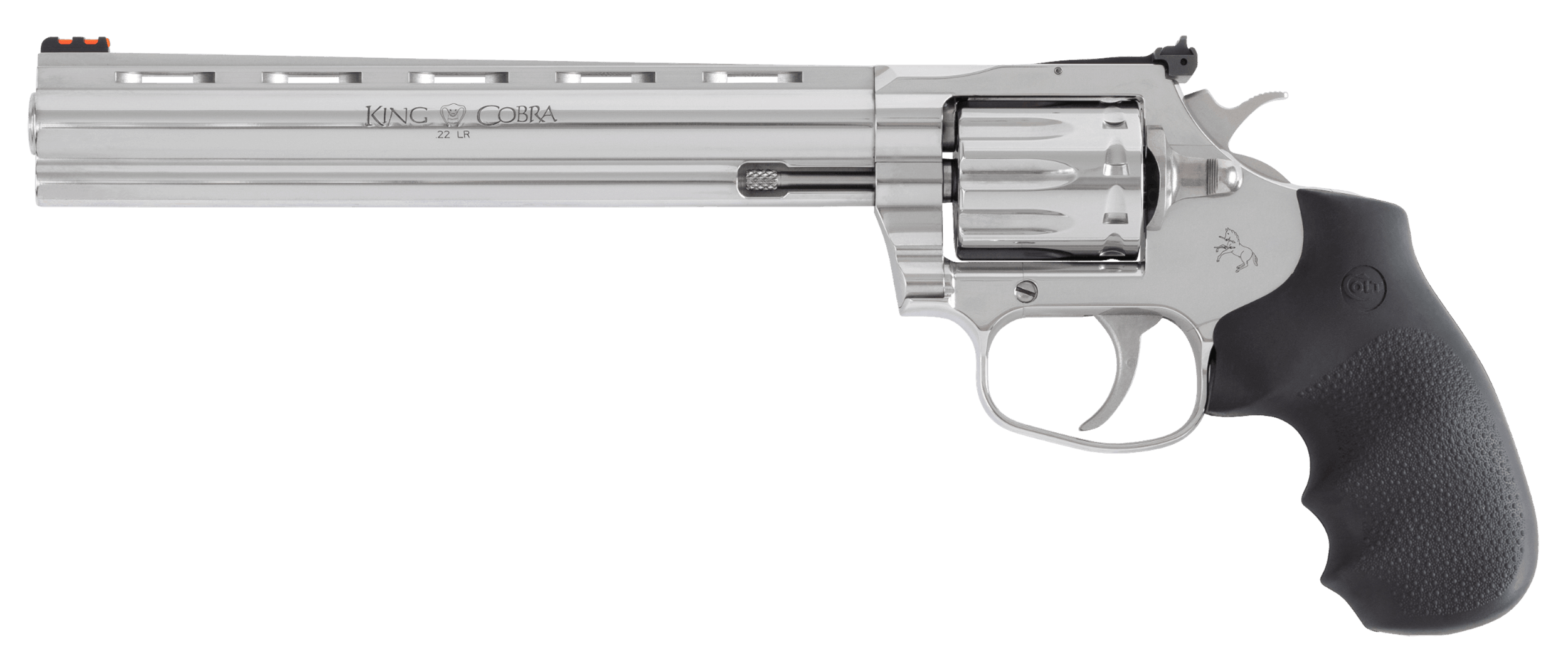 Colt Mfg KCOBRA22SP8RFO King Cobra Target 22 LR 10rd Shot 8" Stainless Vent Rib Barrel Stainless Steel Cylinder & Frame Black Hogue Overmolded Grip Exposed Hammer