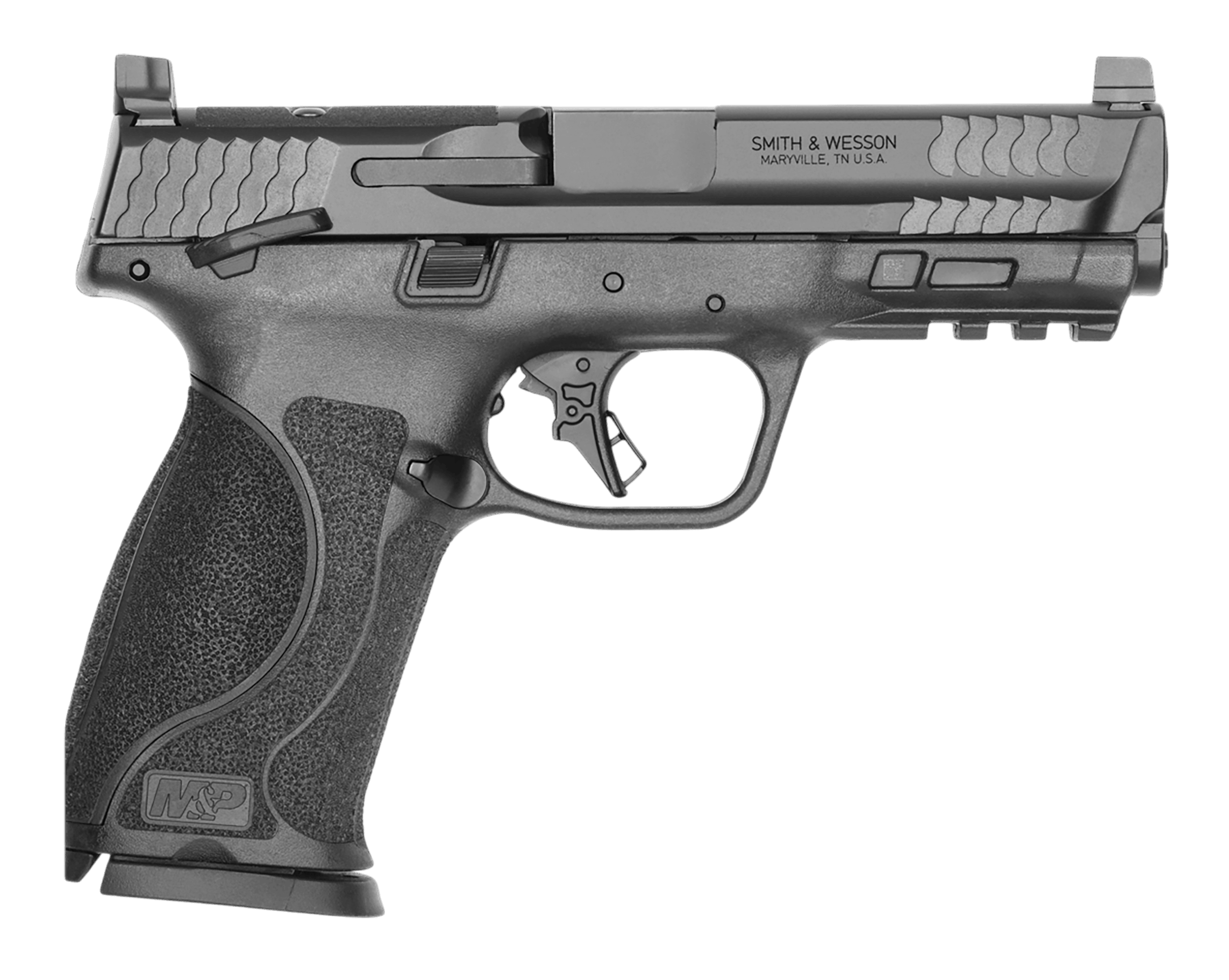 Smith & Wesson 14276 M&P M2.0 *CA Compliant Full Size 9mm Luger 10+1 4.25" Black Armornite Stainless Steel Barrel & Optic Cut/Serrated Slide Black Polymer Frame w/Picatinny Rail Interchangeable Palmswell Grip