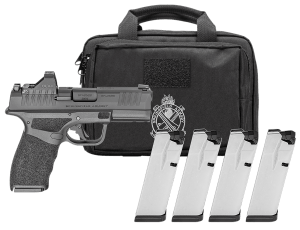 Springfield Armory HCP9379BOSPCAPAC Hellcat Pro OSP Gear Pac *CA Compliant Compact 9mm Luger 10+1 3.70" Black Melonite Steel Barrel & Optic Ready/Serrated Slide  Black Polymer Frame w/Picatinny Rail  Textured Grip  Viridian RFX-11 Green Dot
