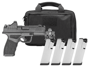 Springfield Armory HCP9379BOSPCOMPPAC Hellcat Pro Comp OSP Gear Pac 9mm Luger 17+1 3.70" Black Melonite Steel Barrel & Integrated Compensator/Optic Ready/Serrated Slide  Black Polymer Frame w/Picatinny Rail  Textured Grip  Viridian RFX-11 Green Dot