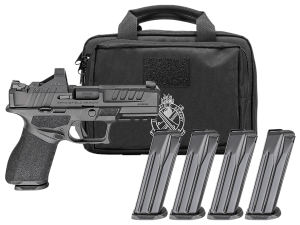 Springfield Armory EC9409BPAC Echelon Gear Pac Compact 9mm Luger 15+1 18+1 4" Black Melonite Steel Barrel & Optic Ready/Serrated Slide  Black Polymer Frame w/Picatinny Rail  Textured Grip  Viridian RFX-11 Green Dot  Ambidextrous