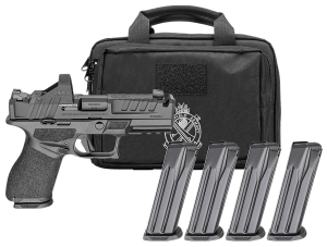 Springfield Armory EC9409BCOMPPAC Echelon Gear Pac Compact Frame 9mm Luger 18+1 4" Black Melonite Ported Barrel & Steel Integrated Compensator/Optic Ready/Serrated Slide  Black Polymer Frame w/Picatinny Rail  Textured Grip  Viridian RFX-11 Green Dot  Ambi