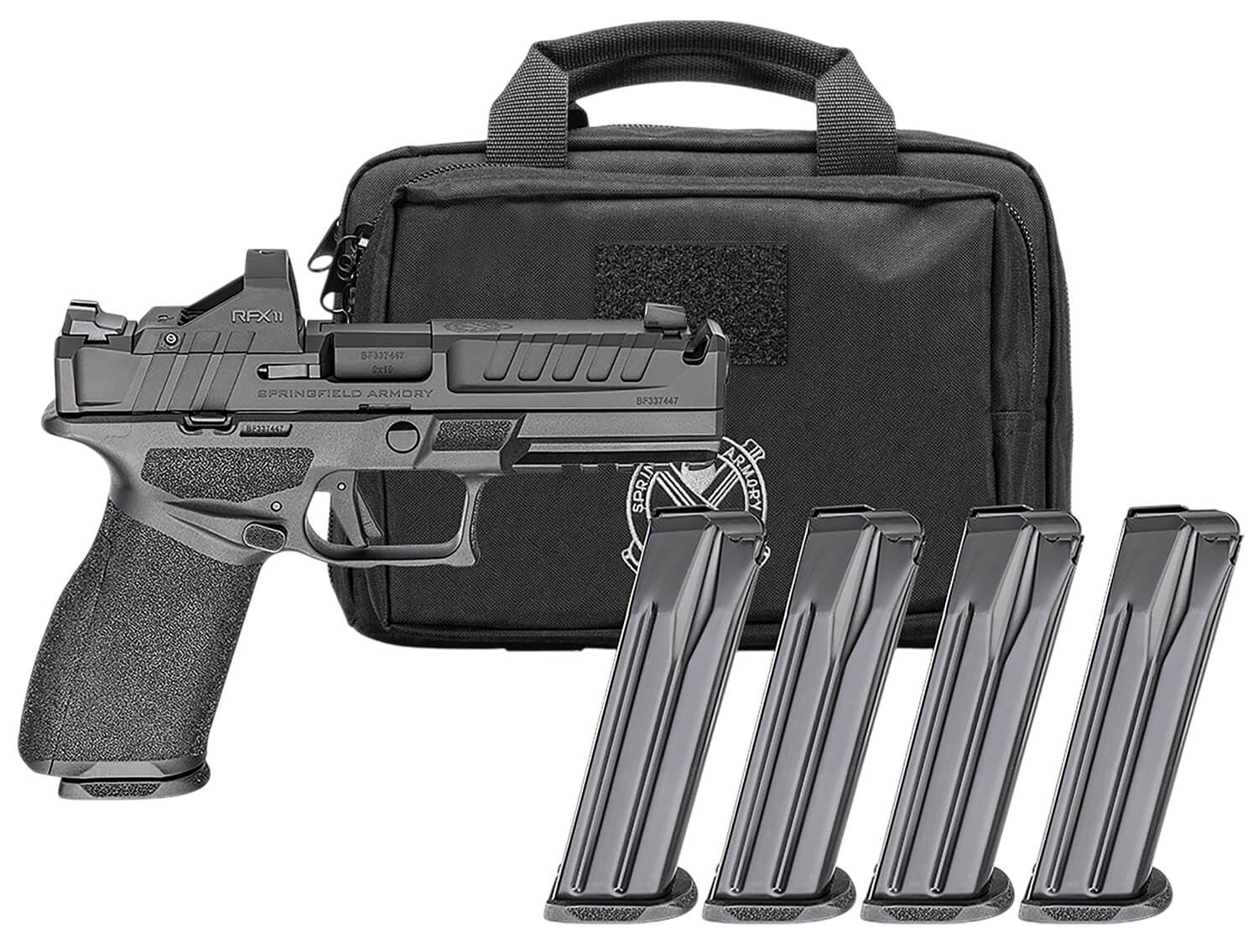 Springfield Armory EC9459BCACOMPPAC Echelon Comp Gear Pac *CA Compliant 9mm Luger 10+1 4.50″ Black Melonite Ported Barrel & Steel Integrated Compensator/Optic Ready/Serrated Slide Black Polymer Frame w/Picatinny Rail Viridian RFX-11 Green Dot Springfield Armory EC9459BCACOMPPAC Echelon Comp Gear Pac *CA Compliant 9mm Luger 10+1 4.50″ Black Melonite Ported Barrel & Steel Integrated Compensator/Optic Ready/Serrated Slide Black Polymer Frame w/Picatinny Rail Viridian RFX-11 Green Dot