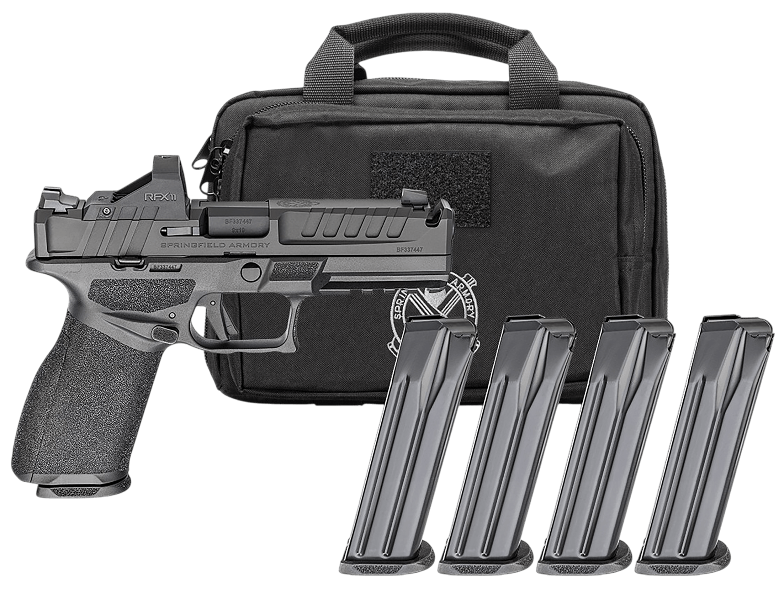 Springfield Armory EC9459BCACOMPPAC Echelon Comp Gear Pac *CA Compliant 9mm Luger 10+1 4.50″ Black Melonite Ported Barrel & Steel Integrated Compensator/Optic Ready/Serrated Slide Black Polymer Frame w/Picatinny Rail Viridian RFX-11 Green Dot Springfield Armory EC9459BCACOMPPAC Echelon Comp Gear Pac *CA Compliant 9mm Luger 10+1 4.50″ Black Melonite Ported Barrel & Steel Integrated Compensator/Optic Ready/Serrated Slide Black Polymer Frame w/Picatinny Rail Viridian RFX-11 Green Dot