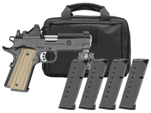 Springfield Armory PO9228AOSPAC 1911 Operator AOS Gear Pac 45 ACP 8+1 4.25" Stainless Match Grade Barrel  Black Cerakote Optic Ready/Serrated Carbon Steel Slide  Black Cerakote Aluminum Frame w/Beavertail & Picatinny Rail  VZ G10 Grip  Viridian RFX-11