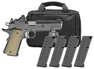 Springfield Armory PO9229AOSPAC 1911 Operator AOS Gear Pac 9mm Luger 9+1 5" Stainless Match Grade Barrel  Black Cerakote Optic Ready/Serrated Carbon Steel Slide  Black Cerakote Steel Frame w/Beavertail & Picatinny Rail  VZ G10 Grip  Viridian RFX-11