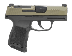 Sig Sauer 3659GXR3P P365  Micro-Compact 9mm Luger 10+1 3.10" Black Barrel  Moss Green Stainless Steel Optic Ready/Serrated Slide  Black Alloy Frame w/Accessory Rail  Textured Grip  RMSc Footprint