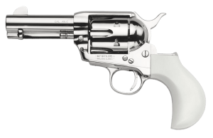 Taylors & Company 200111 1873 Flat Top Pietta 9mm Luger 6 Shot 3.50" Nickel Round Barrel  Cylinder & Steel Frame  PVC White Flat Birdshead Grip  Exposed Hammer