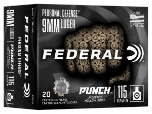 Federal PD9P2 Punch 9mmLuger 115gr Jacketed Hollow Point 20 Per Box/10 Case