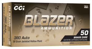 CCI 5238 Blazer 380ACP 98gr Jacketed Hollow Point 50 Per Box/10 Case