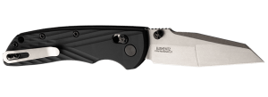 Hogue 24369 Deka  3.25" Folding Modified Wharncliffe Plain Stone Tumbled CPM MagnaCut Steel Blade  Black Textured GRN Handle