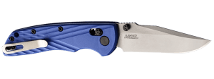 Hogue 24373 Deka 3.25" Folding Clip Point Plain Stone Tumbled CPM MagnaCut Steel Blade Blue Textured GRN Handle