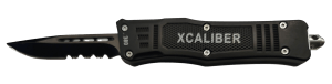 Xcaliber Knife Company  380 ACP  Small 2.75" OTF Part Serrated Black 440C SS Blade  3.91" Steel Handle