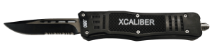 Xcaliber Knife Company  380 ACP  Medium 3.25" OTF Part Serrated Black 440C SS Blade  4.64" Steel Handle